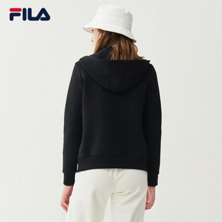 FILA 斐乐官方女士针织上衣2021年春季新款休闲运动长袖连帽外套 正黑色-BK 160/80A/S