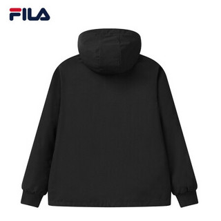 FILA 斐乐官方 男子外套 2021春季新款简约运动休闲梭织连帽外套 深黑-BK 170/92A/M