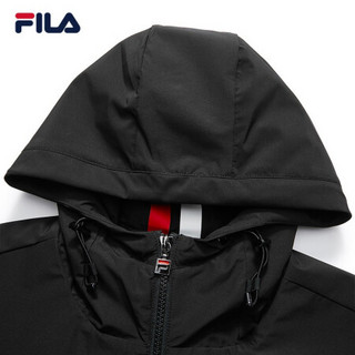 FILA 斐乐官方 男子外套 2021春季新款简约运动休闲梭织连帽外套 深黑-BK 170/92A/M