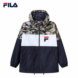 FILA 斐乐官方男士运动外套2021春季新款潮流迷彩拼接连帽外套 传奇蓝-NV 165/88A/S