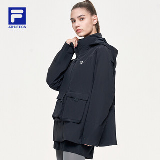 FILA ATHLETICS斐乐女士运动外套2021春季新款宽松潮流梭织上衣 深黑-BK 160/80A/S