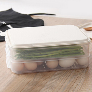 乐扣乐扣 塑料保鲜盒冰箱储物盒水果盒饺子冷冻盒大容量收纳盒食品便当盒餐盒套装 米白色 3.4L