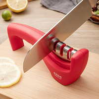 乐扣乐扣 厨房磨刀器家用磨刀石快速磨菜刀厨房用品小工具 红色