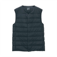 无印良品 無印良品 MUJI 男式 轻量 便携 无领背心 黑色 XL