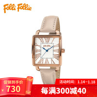 FolliFollie芙丽复古方形小表盘石英女士手表牛皮带WF16R012SPS WF16B028BPS-PINK