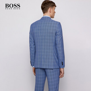 HUGO BOSS雨果博斯男士2021春夏款特色方格初剪羊毛修身西服套装 497-泛蓝色 44A