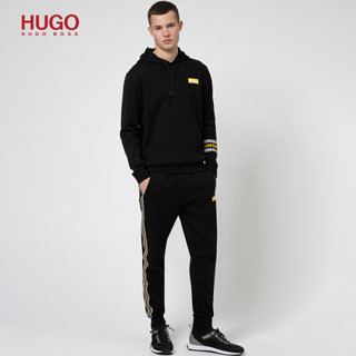 HUGO BOSS雨果博斯男士2021春夏新款胎印徽标棉质毛圈布运动裤 001-黑色 S