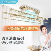 好太太 HOTATA 电动晾衣架自动升降家用晒衣被杆天猫精灵遥控阳台凉衣架（D-3031T语音+遥控+香槟金照明消毒+16个铝衣架+上门安装保修三年、大）