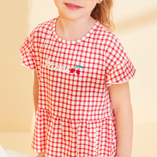 Disney 迪士尼 女童网格打底衫 DB021BE28 红白格 130cm