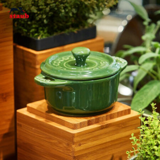 staub 珐宝 陶瓷小碗蒸蛋碗布丁碗甜品碗宝宝辅食碗炖盅炖汤盅蒸饭隔水燕窝炖盅碗蒸鸡蛋碗蒸蛋碗带盖10cm 莳萝绿