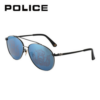 POLICE 中性款黑色镜框黑色镜腿蓝色反光膜镜片眼镜太阳镜 SPL589K 540B 59MM