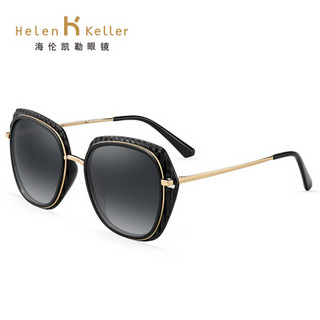 海伦凯勒新款大框潮黑色墨镜 复古方形太阳镜女 太阳镜开车镜H8722 流光银镀膜+亮透明带紫框P10
