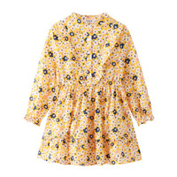 安奈儿童装女童春装100%纯棉连衣裙2021年新款荷叶边清新印花小碎花长袖裙子 黄橙花 140cm