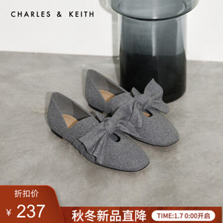CHARLES＆KEITH2021春季CK1-70900072女士蝴蝶结装饰平底单鞋 Grey灰色 38