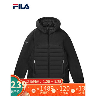 FILA 斐乐官方 男子羽绒服 2020冬季新款时尚保暖短款羽绒外套 正黑色-BK 180/100A/XL