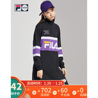 FILA FUSION斐乐长款卫衣女子2021春季新款休闲套头衫宽松版型 深黑-BK(宽松版型,建议拍小一码) 155/76A/XS