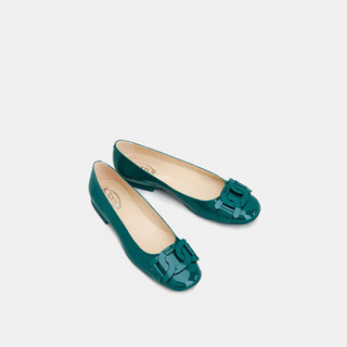 托德斯 TOD'S女鞋2021早春新品GOMMA FLAT 06D漆皮芭蕾舞鞋休闲皮鞋 孔雀绿 35