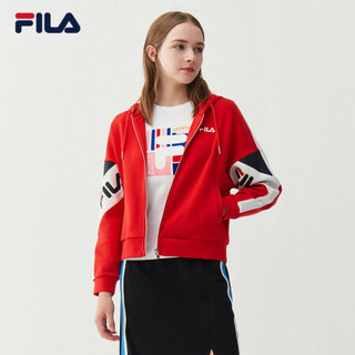 FILA 斐乐官方 女士针织外套2021年春季新款休闲运动长袖上衣女 传奇红-RD 175/92A/XL