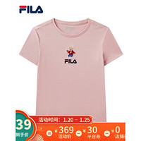 FILA 斐乐 女装WHITE LINE系列官方女士T恤2021春季新款舒适肤经典针织短袖衫商场同款 麦町粉-PK 165/84A/M