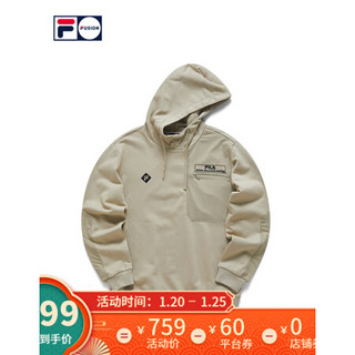 FILA FUSION ×WM白山斐乐男子连帽卫衣2020冬季新款口袋潮流卫衣 淡卡其-BG 170/92A/M