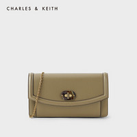 CHARLES＆KEITH2021春季新品CK6-10680896女士金属扣饰链条包钱包 Khaki卡其色 XS