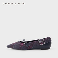 CHARLES＆KEITH2021春季CK1-70900247女士细绊带尖头平底单鞋 DARK BLUE深蓝色 37