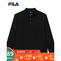 FILA 斐乐官方 男士长袖POLO2021年春季新款运动商务黑色POLO衫 正黑色-BK 165/88A/S