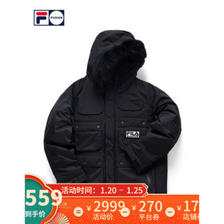 FILA FUSION x WM白山联名 斐乐男士羽绒服2020冬新款保暖外套 深黑-BK（宽松版型，建议拍小一码） 175/96A/L