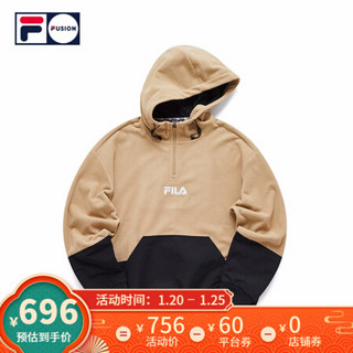 FILA FUSION 斐乐 男子连帽卫衣 2021春季新款拼接街头潮流卫衣 焦卡其-DK 170/92A/M