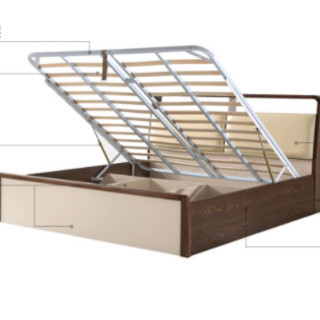 林氏木业 现代北欧系列 BA3A-E1 气动高箱床 杏色+茶青色 180*200cm