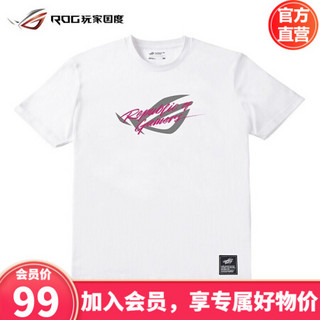 ASUS 华硕 ROG 全系新款rog短袖休闲T恤衫夏季新款体恤半袖跑步T恤 战队信仰电竞短袖衣服 手写体白 S