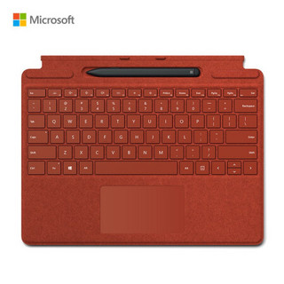 微软 Surface Pro X 波比红键盘盖 + Slim Pen 典雅黑超薄触控手写笔 套装 | Alcantara材质键盘盖 13克超轻手写笔 4096级压感