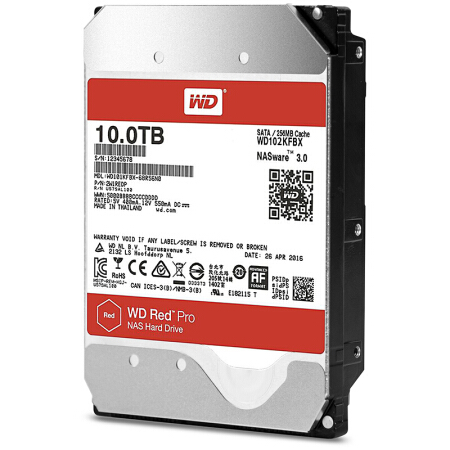 Western Digital 西部数据 红盘Pro系列 3.5英寸NAS硬盘 10TB 256MB(7200rpm、PMR)WD102KFBX