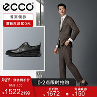 ECCO爱步皮鞋男 冬季真皮布洛克鞋商务休闲鞋 适动混合轻巧837204 黑色83720411001
