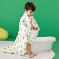米乐鱼 婴儿浴巾宝宝纱布款洗澡巾儿童抱被包巾大毛巾盖毯 绿杨桃-白100*80cm