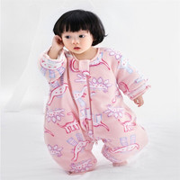 米乐鱼 儿童睡袋婴儿抱被宝宝秋冬分腿防踢被夹棉可拆袖睡袋 粉调恐龙队-夹棉（建议室温14-18℃）80码