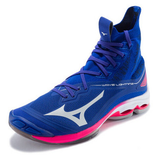 Mizuno美津浓男女款高帮室内专业排球鞋 WAVE LIGHTNING NEO V1GA2002 蓝色/白色/荧光红 41