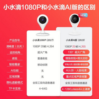 360 智能摄像机小水滴AI版网络wifi人脸识别超大广角家用监控高清摄像头 升级版小水滴AI版（主机+64G卡+上墙配件套餐）