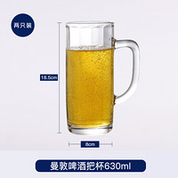 乐美雅（Luminarc）啤酒杯耐热无铅玻璃杯大容量啤酒杯牛奶茶杯曼敦把杯凉白开扎啤杯 380ml 2个装