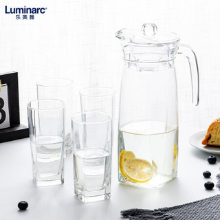 乐美雅（Luminarc）凉水壶玻璃耐热家用大容量水瓶凉白开水杯茶壶套装冷水壶牛奶果汁壶 棱镜壶1.3L水具5件套
