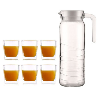 乐美雅 Luminarc 凉水壶玻璃耐热家用大容量水瓶凉白开水杯茶壶套装冷水壶牛奶果汁壶多娜浮雕壶1l 盘旋 司太宁直身杯6只装 报价价格评测怎么样 什么值得买