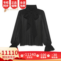 孔雀翎Saint Laurent Paris/圣罗兰女装2020新款女士YSL时尚蚕丝平纹纱衬衫 黑色 34