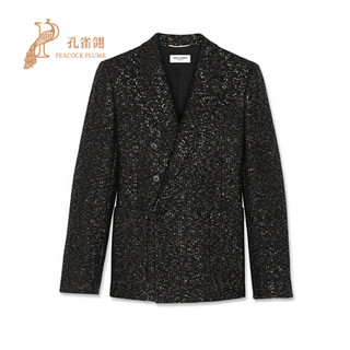 孔雀翎Saint Laurent Paris/圣罗兰女装2020新款女士YSL时尚双排六粒扣夹克 黑色 34