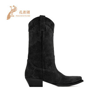 孔雀翎Saint Laurent Paris/圣罗兰2020新款女鞋YSL时尚尖头缝线靴子 棕色 36.5