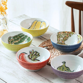 美浓烧（Mino Yaki） 绘手纸面碗日式和风蔬菜大碗釉下彩味千拉面碗日本进口餐具 白萝卜汤碗BLB-3