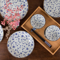 美浓烧 Mino Yaki) 日本原装进口 美浓烧陶瓷碗碟餐具套装 唐草8头套装