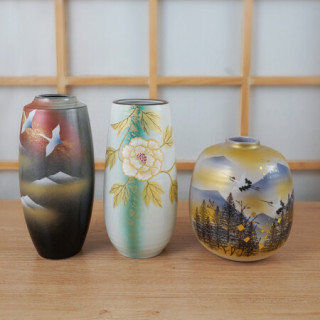 九谷烧日本原装进口花瓶日式陶瓷花瓶摆件8号花瓶(白兔)【报价价格