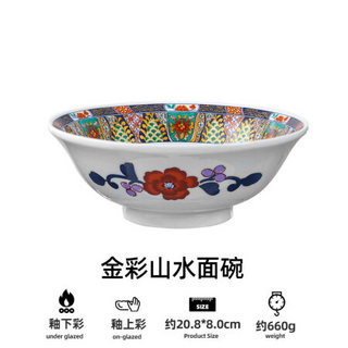 美浓烧日本进口10英寸宫廷风中式复古陶瓷家用不规则六角餐盘餐具 金彩山水面碗