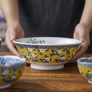 美浓烧宫廷风彩瓷餐具日本进口手工艺八角碗中式复古轻奢碗碟组合 大钵-单个