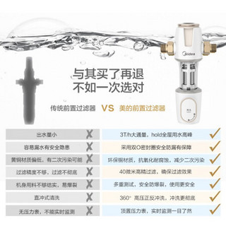 美的 Midea 316不锈钢免更换双滤网 3T/h大流量 40微米过滤精度 反驱动冲洗 全屋净水前置过滤器 QZBW20S-11